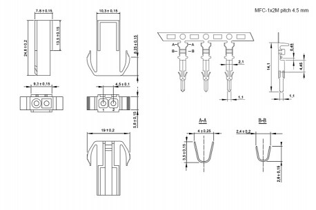 MFC-1x2M pitch 4.5 mm + terminals разъемы питания низковольтные RUICHI даташит схема