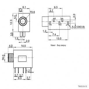 TKX3-3.5-12 PCB jack аудио разъемы RUICHI даташит схема