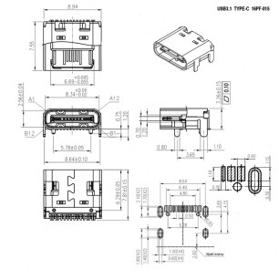 USB3.1 TYPE-C 16PF-015 разъем RUICHI даташит схема