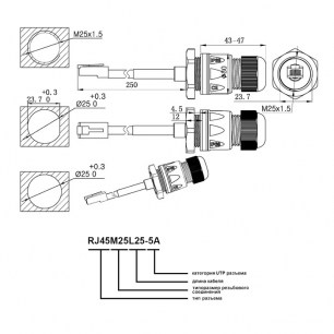 RJ45M25L25-5A разъем герметичный SZC даташит схема