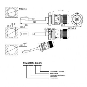 RJ45M25L25-6B разъем герметичный RUICHI даташит схема