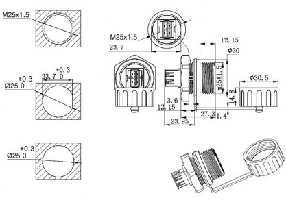 M25USBZ0-2.0G разъем герметичный RUICHI даташит схема