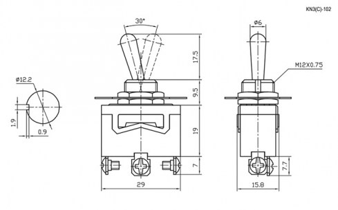 KN3(C)-102 on-on тумблер RUICHI даташит схема