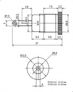 TC 5.5x2.1mm metal разъемы питания штырьковые RUICHI даташит схема