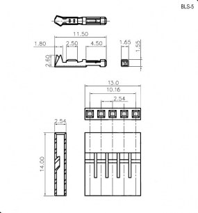 BLS-5 + Terminal штыри и гнезда для плат 2.54мм RUICHI даташит схема