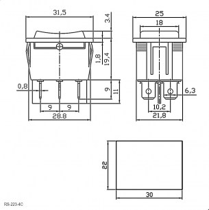 RS-223-4C (ON)-OFF-(ON) клавишный переключатель RUICHI даташит схема