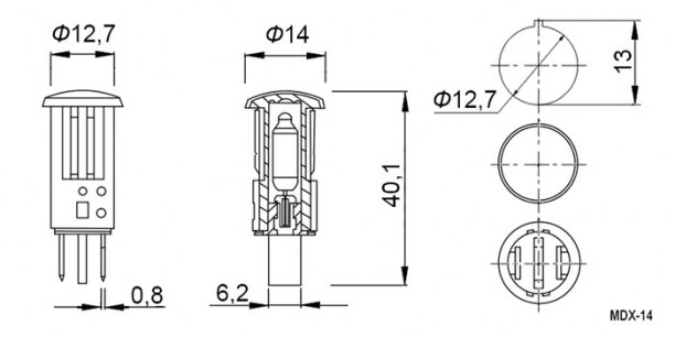 MDX-14 white 220V лампочки неоновые в корпусе RUICHI даташит схема