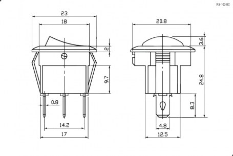 RS-103-8C ON-OFF-ON клавишный переключатель RUICHI даташит схема