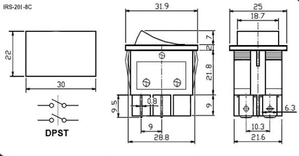 IRS-201-8C ON-OFF клавишный переключатель RUICHI даташит схема