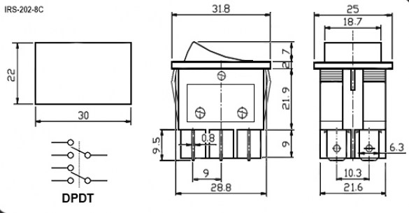 IRS-202-8C ON-ON клавишный переключатель RUICHI даташит схема