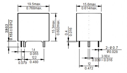 NT73-2-CS-15-DC12V-0.36 FORWARD реле электромагнитное FORWARD схема фото