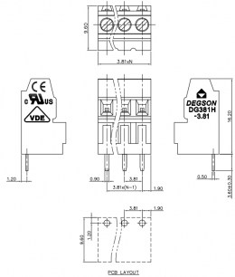 DG381-3.81-03P-14-00A(H) клеммники degson DEGSON даташит схема