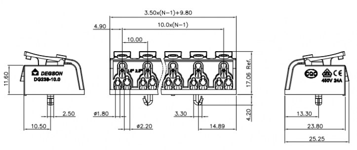 DG238-10.0-03P-19-05A(H) клеммники degson DEGSON даташит схема