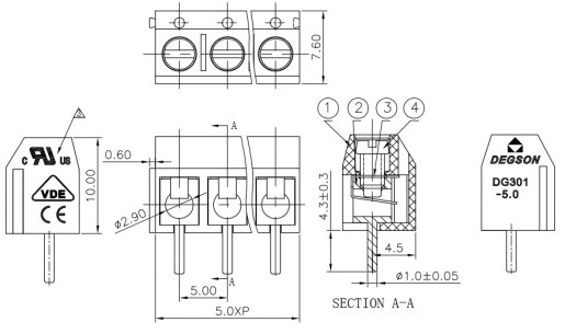 DG301-5.0-02P-12-00S(H) клеммники degson GAOSONG даташит схема