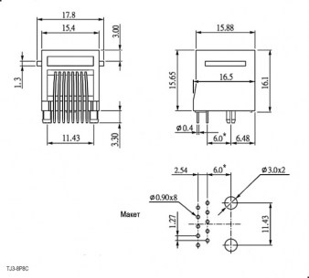 TJ3-8P8C red разъем RUICHI даташит схема