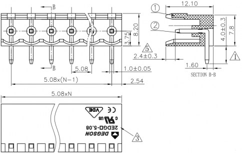 2EDGR-5.08-10P-14-00A(H) клеммники degson DEGSON даташит схема