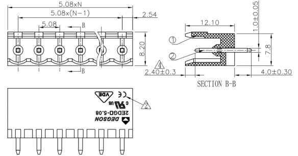 2EDGV-5.08-08P-14-00A(H) клеммники degson DEGSON даташит схема