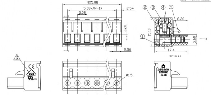 2EDGK-5.08-05P-14-00A(H) клеммники degson DEGSON даташит схема