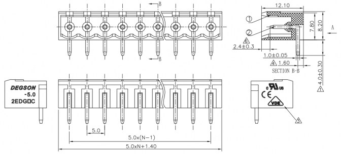 2EDGRC-5.0-02P-14-00A(H) клеммники degson DEGSON даташит схема