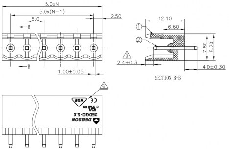 2EDGV-5.0-05P-14-00A(H) клеммники degson DEGSON даташит схема