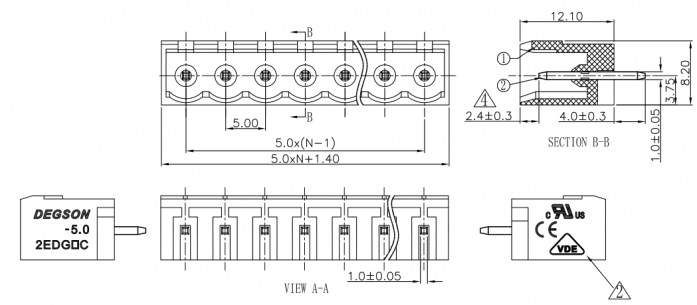 2EDGVC-5.0-06P-14-00A(H) клеммники degson DEGSON даташит схема