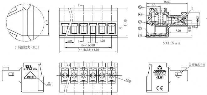 15EDGK-3.81-08P-14-00A(H) клеммники degson DEGSON даташит схема