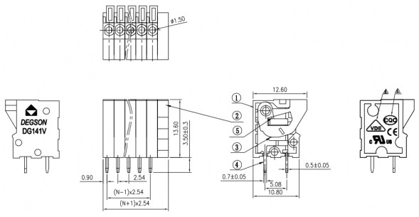 DG141V-2.54-05P-14-00A(H) клеммники degson DEGSON даташит схема