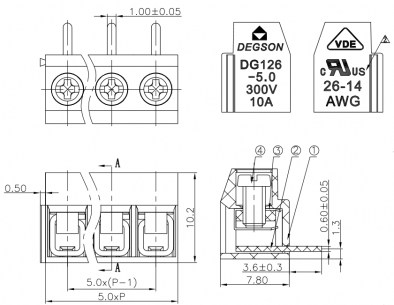 DG126R-5.0-02P-14-00A(H) клеммники degson DEGSON даташит схема