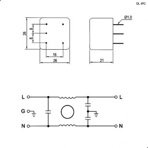 DL-1PC сетевые фильтры RUICHI даташит схема