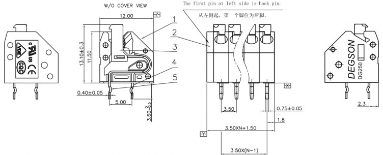 Клеммники degson DG250-3.5-02P-11-00S(H) GAOSONG даташит схема