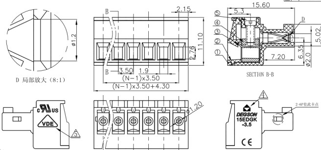 15EDGK-3.5-05P-14-00A(H) клеммники degson DEGSON даташит схема