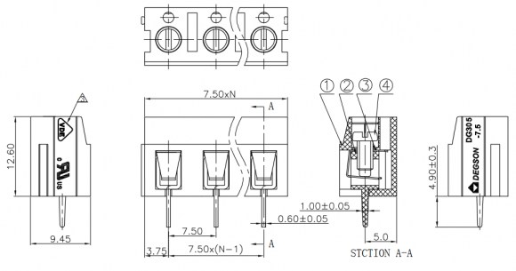 DG305-7.5-02P-12-00A(H) клеммники degson DEGSON даташит схема