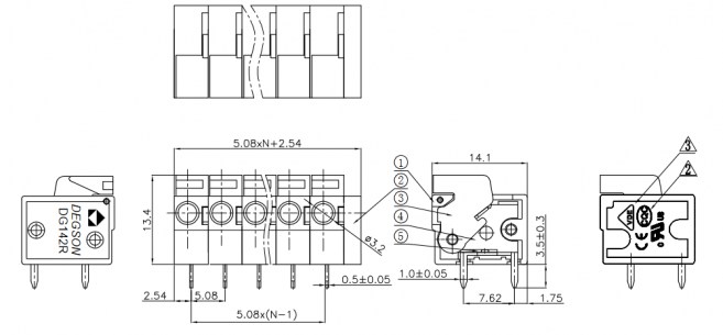 DG142R-5.08-02P-14-00A(H) клеммники degson DEGSON даташит схема