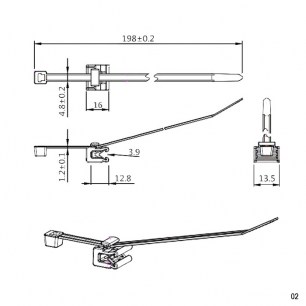 198х4.8 с фиксатором 02 black кабельные стяжки специальные RUICHI даташит схема