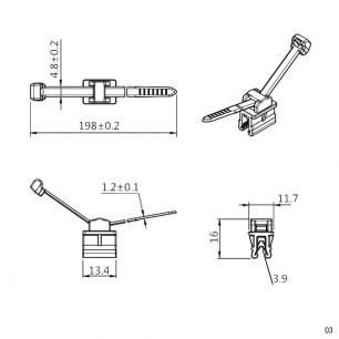 198х4.8 с фиксатором 03 black кабельные стяжки специальные RUICHI даташит схема