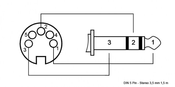 DIN 5 Pin - Stereo 3,5 mm G1,5 m аудио / видео шнуры RUICHI даташит схема