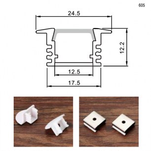 врезной алюминиевый 605-2, 2м профиль для светодиодной ленты RUICHI даташит схема