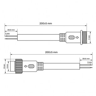 2pin BP*3 L=40 D=13mm 2*0.3mm2 разъем герметичный RUICHI даташит схема