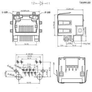 TJ8-8P8 LED разъем RUICHI даташит схема