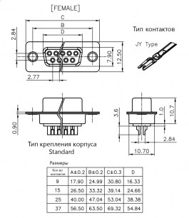 DB-9F SHAINOR разъем Shainor даташит схема