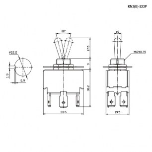 KN3(B)-223P (on)-off-(on) тумблер RUICHI даташит схема