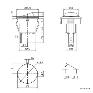 KCD5-101-2-C3-W/2P on-off клавишный переключатель RUICHI даташит схема