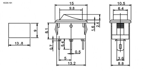 KCD5-101-C2-B/3P on-off клавишный переключатель RUICHI даташит схема