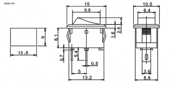 KCD5-101-C1-B/2P on-off клавишный переключатель RUICHI даташит схема