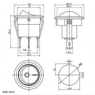 KCD1-101N-C3-BL/3P on-off клавишный переключатель RUICHI даташит схема