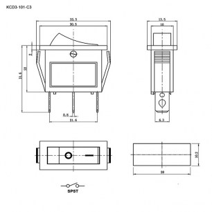 KCD3-101N-C3-Y/3P on-off клавишный переключатель RUICHI даташит схема