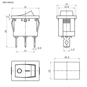 KCD1-101-C3-BL/3P on-off клавишный переключатель RUICHI даташит схема