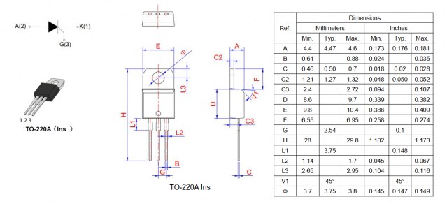 BT152-800R тиристор низковольтный WEIDA даташит схема