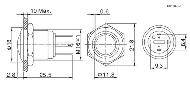 GQ16B-10E/JL/B/N off-(on) антивандальная кнопка RUICHI даташит схема