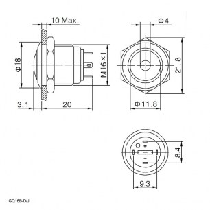 GQ16B-10D/J/R/N off-(on) антивандальная кнопка RUICHI даташит схема